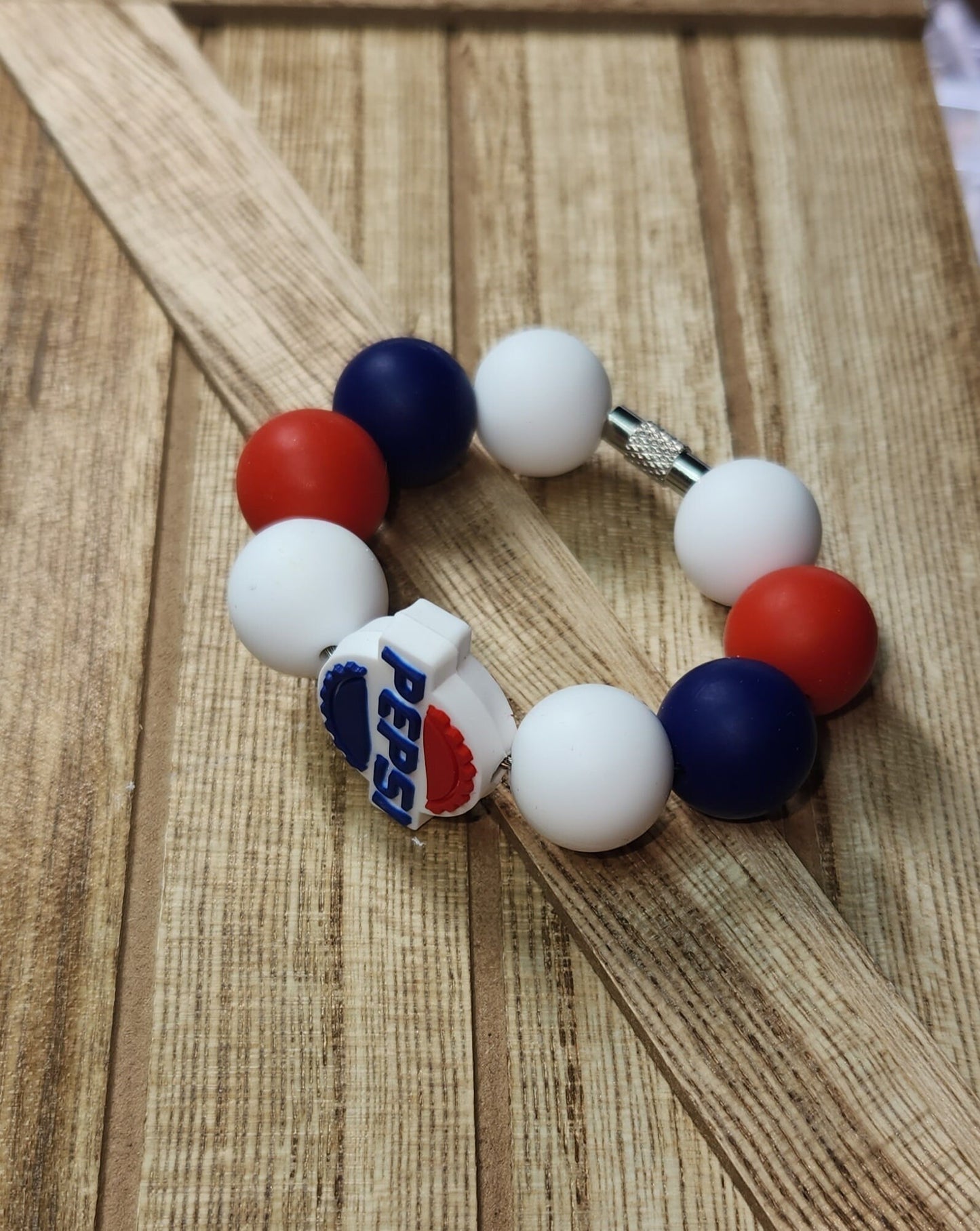 Blue and Red Cola silicone beaded tumbler cup charm