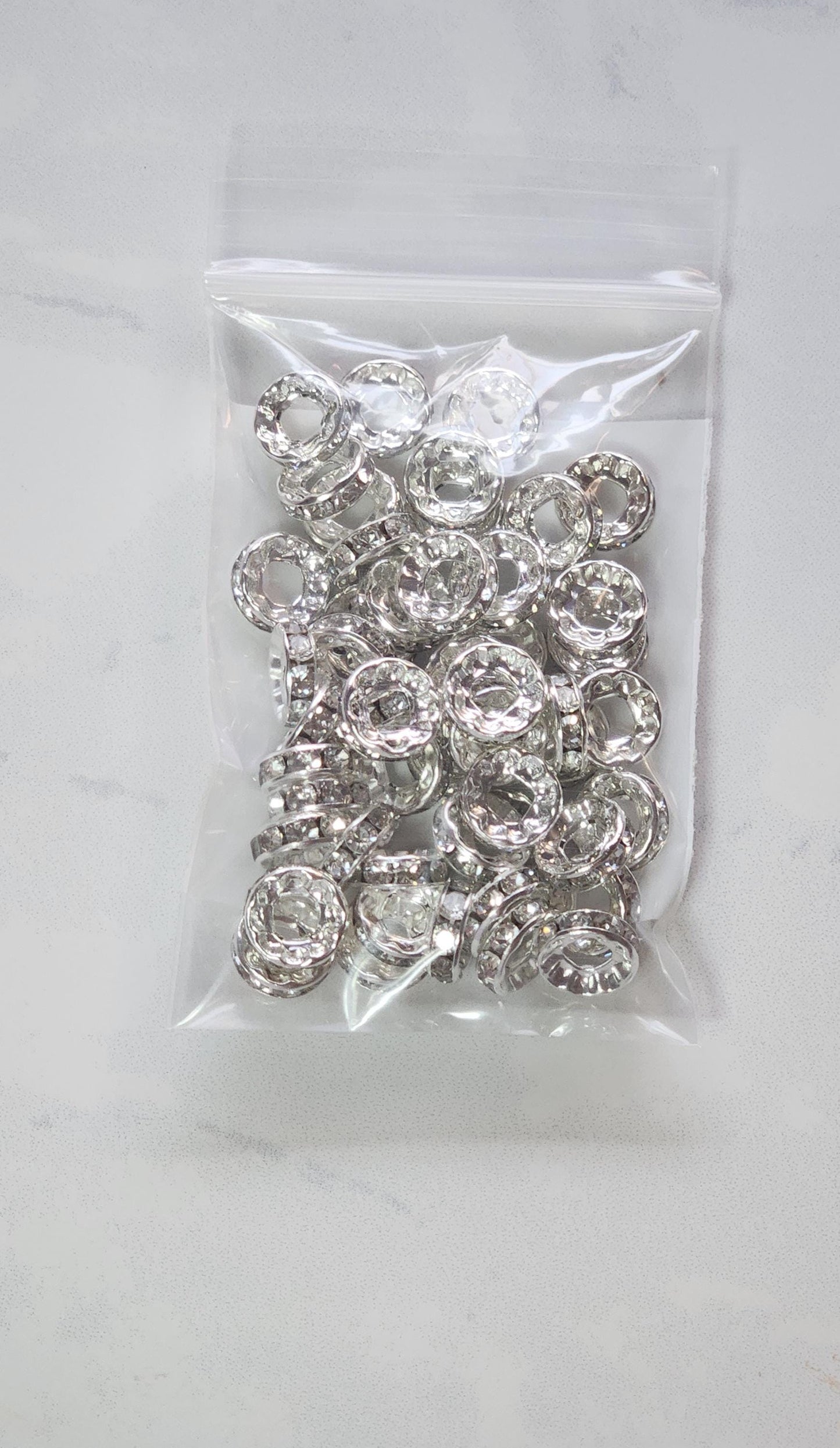 10 mm wide hole silver rhinestone spacers 100 count