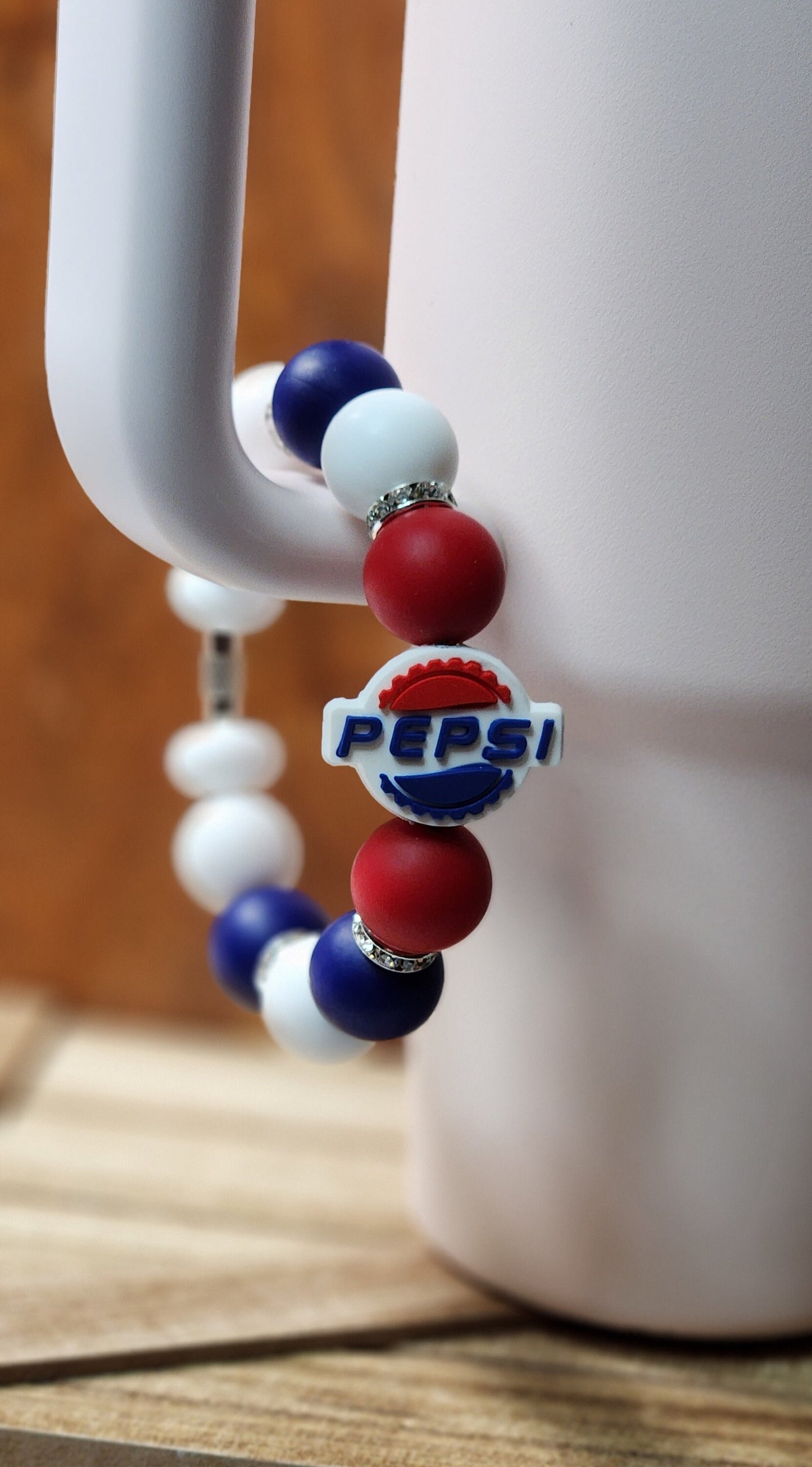 Blue and Red Cola silicone beaded tumbler cup charm