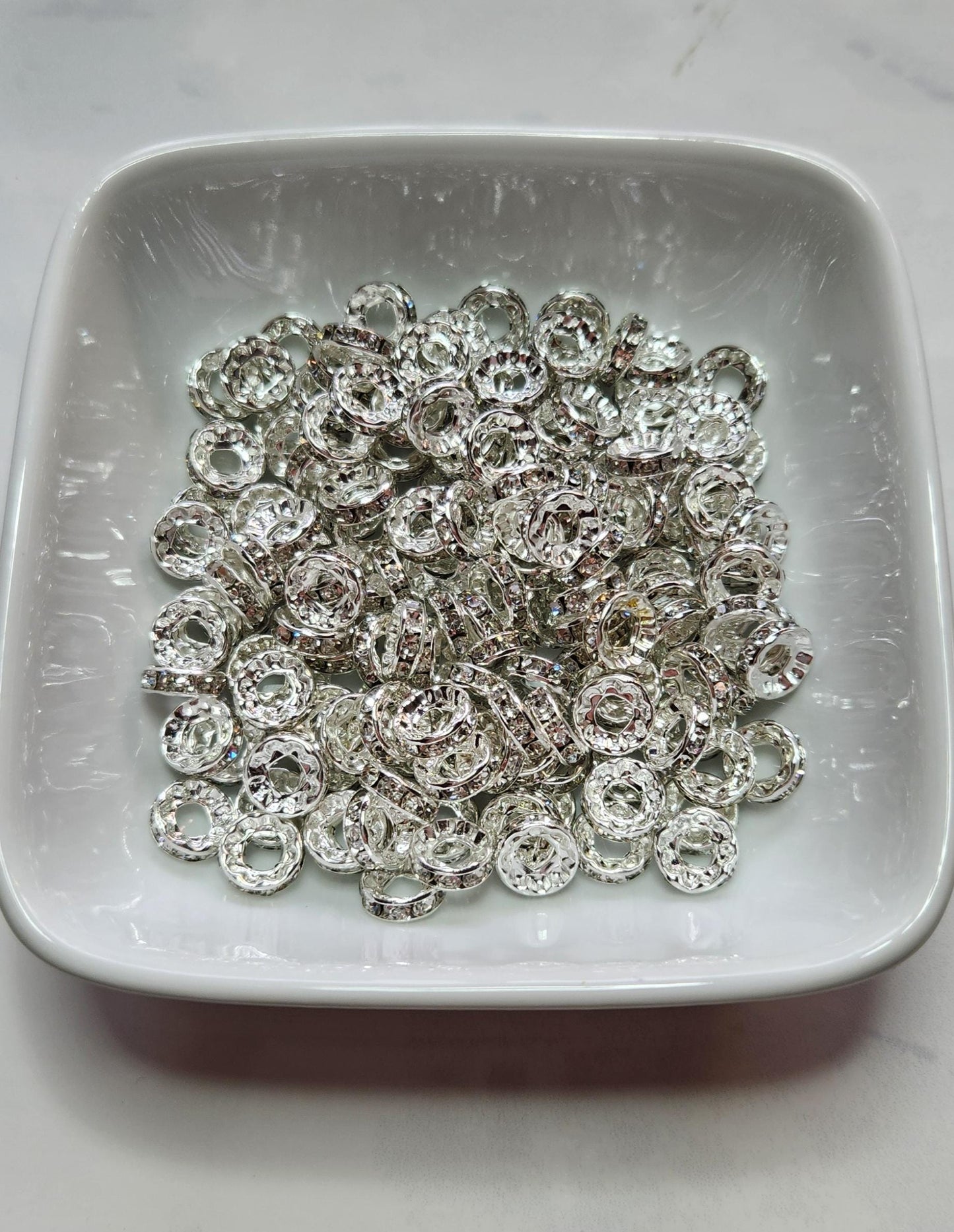 10 mm wide hole silver rhinestone spacers 100 count