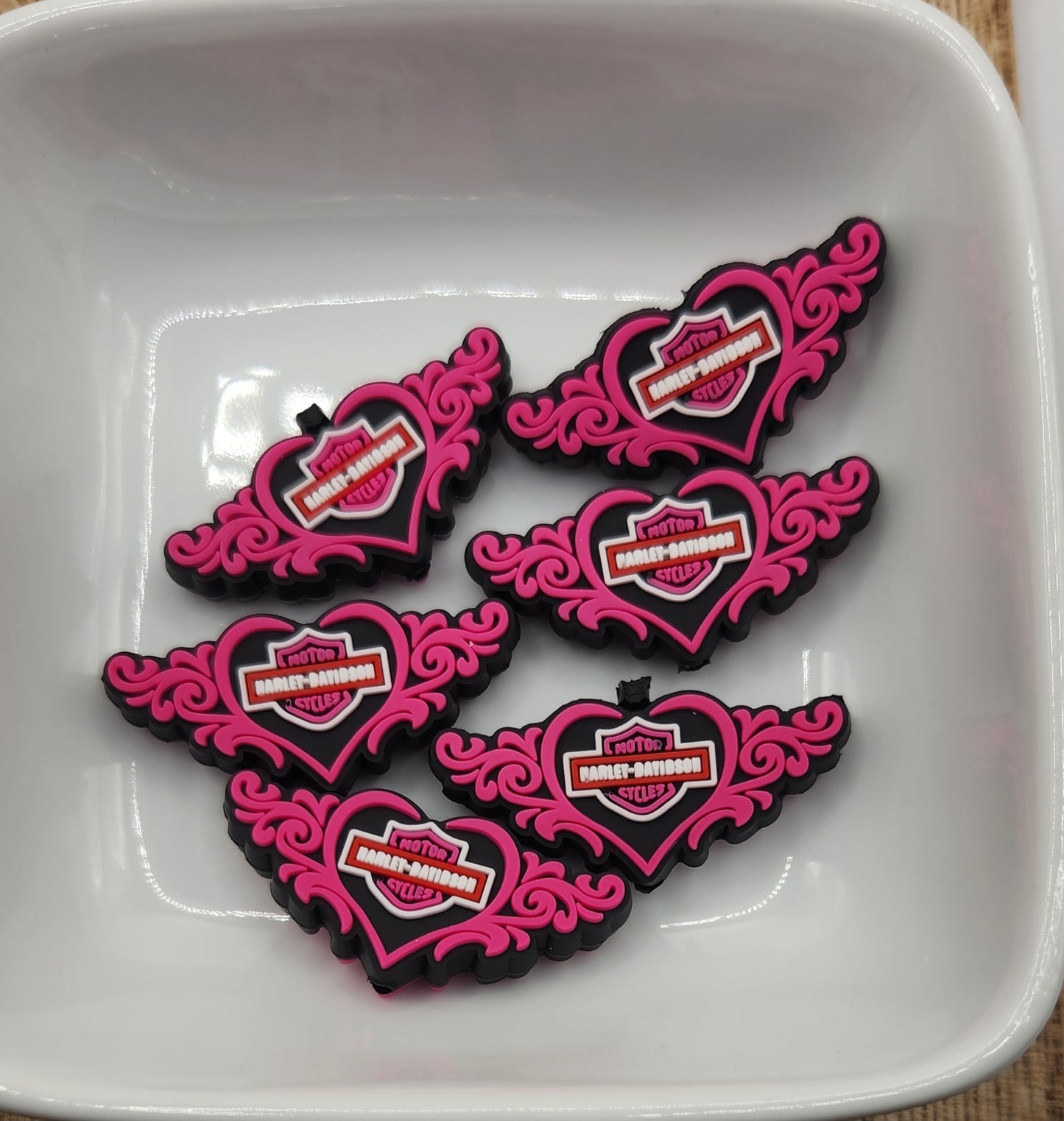 Pink Heart motorcycle Wings Silicone focal beads