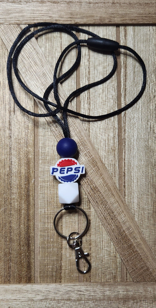 Blue and Red Cola silicone beaded lanyard