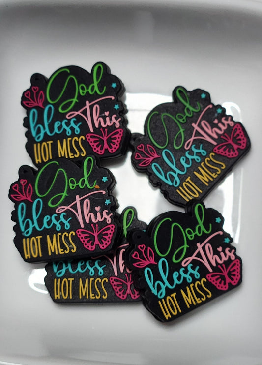 God Bless this Hot Mess Silicone focal bead