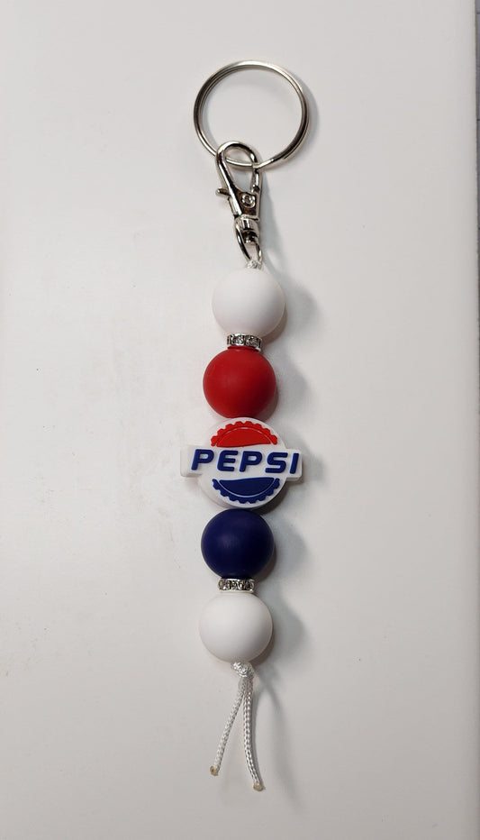 Blue and Red Cola silicone beaded keychain