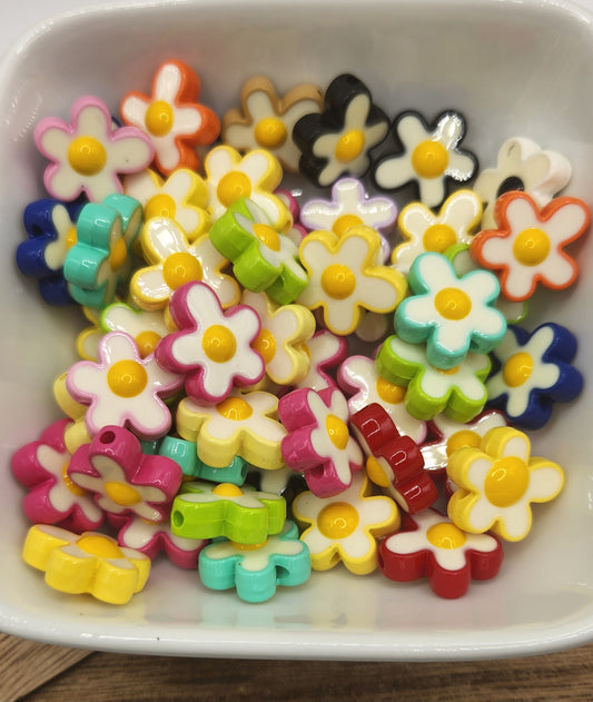 Acrylic flower focal beads 10 count mixed
