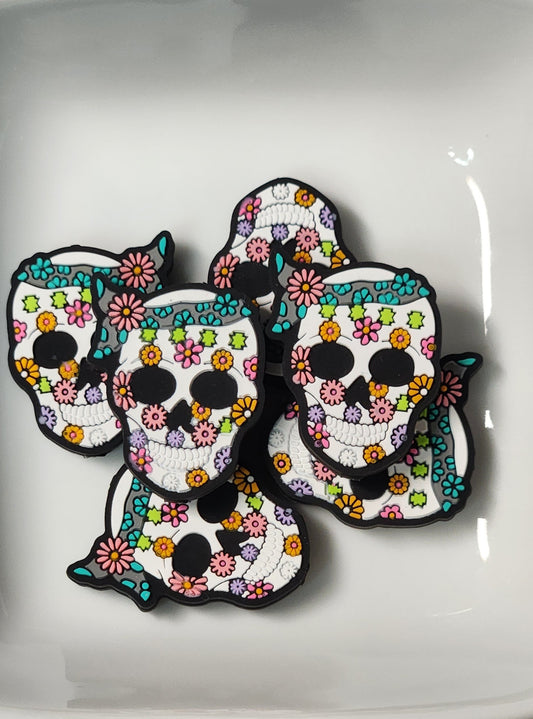 Skull Flowers silicone focal bead