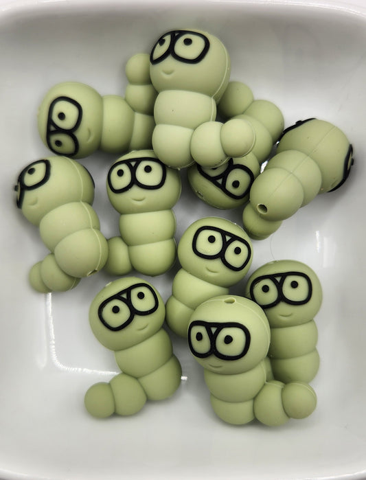 Book worm silicone focal bead