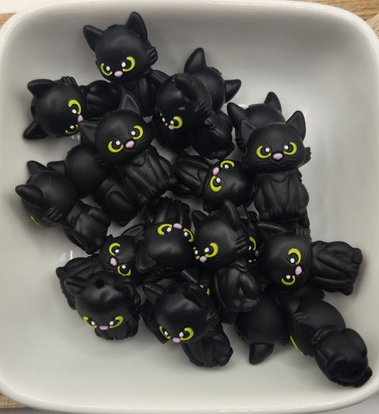 3D Black Cat Halloween silicone focal bead