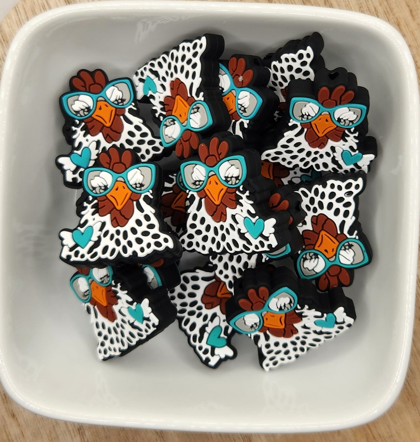 Chicken with glasses Silicone focal bead
