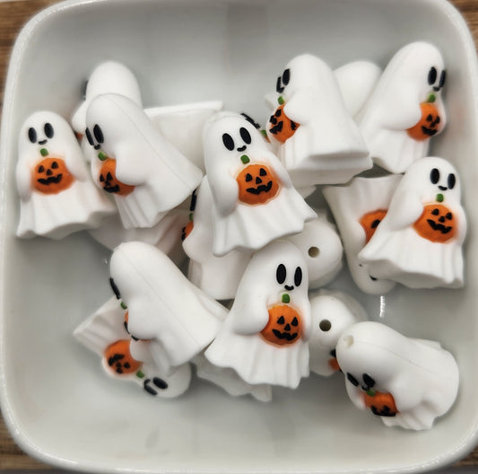 3D Pumpkin Ghost Halloween silicone focal bead