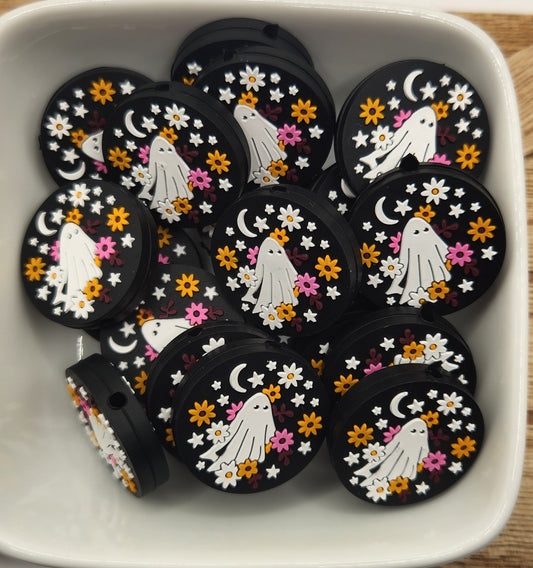 Floral Ghost Halloween silicone focal bead