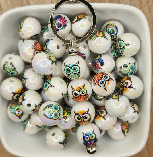 16 mm Acrylic Owl beads 5 count