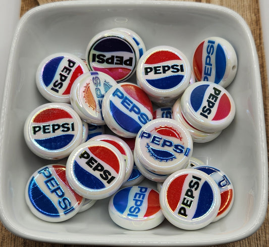Acrylic Red and Blue Cola focal beads White
