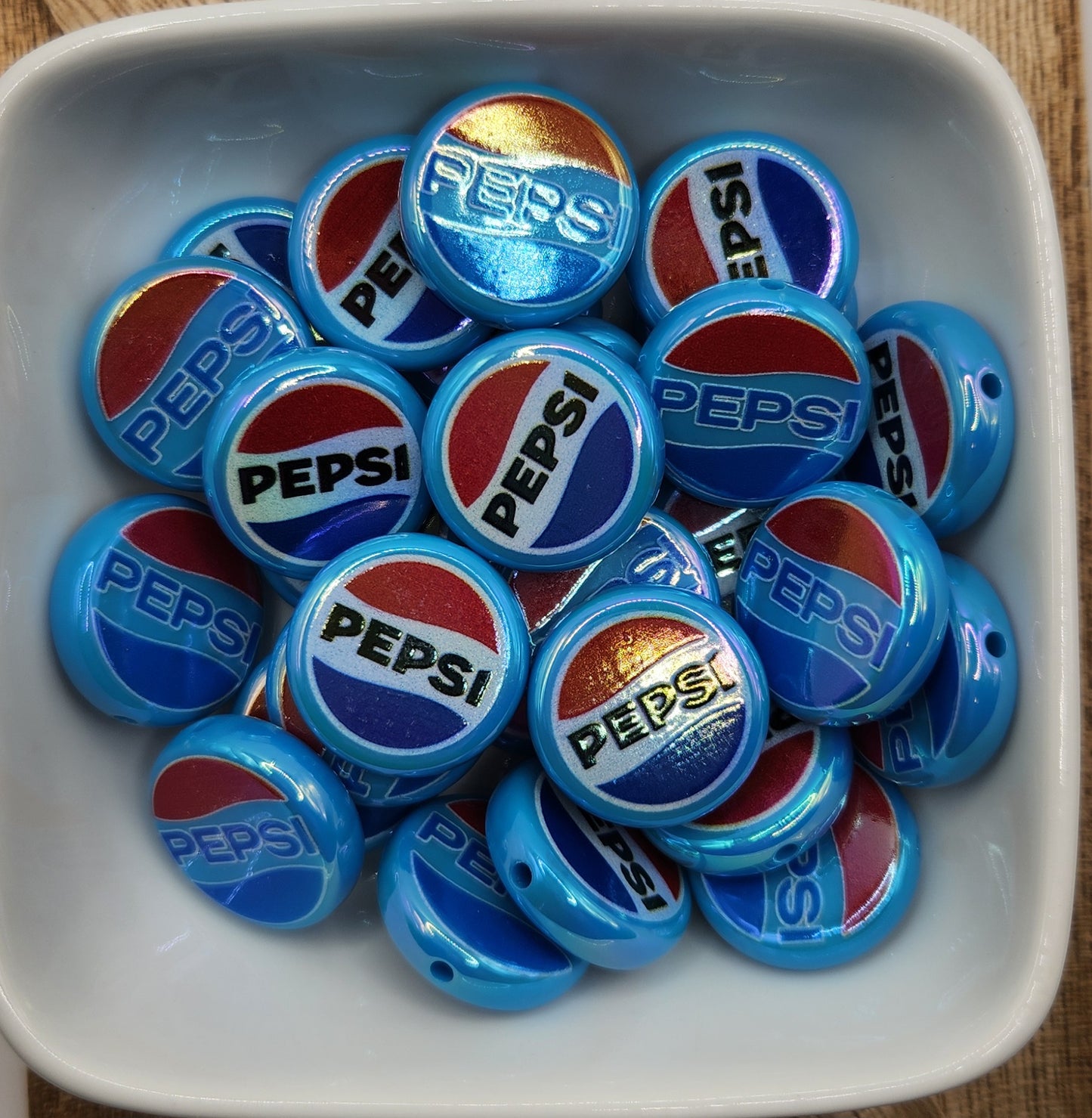 Acrylic Red and Blue Cola focal beads Blue