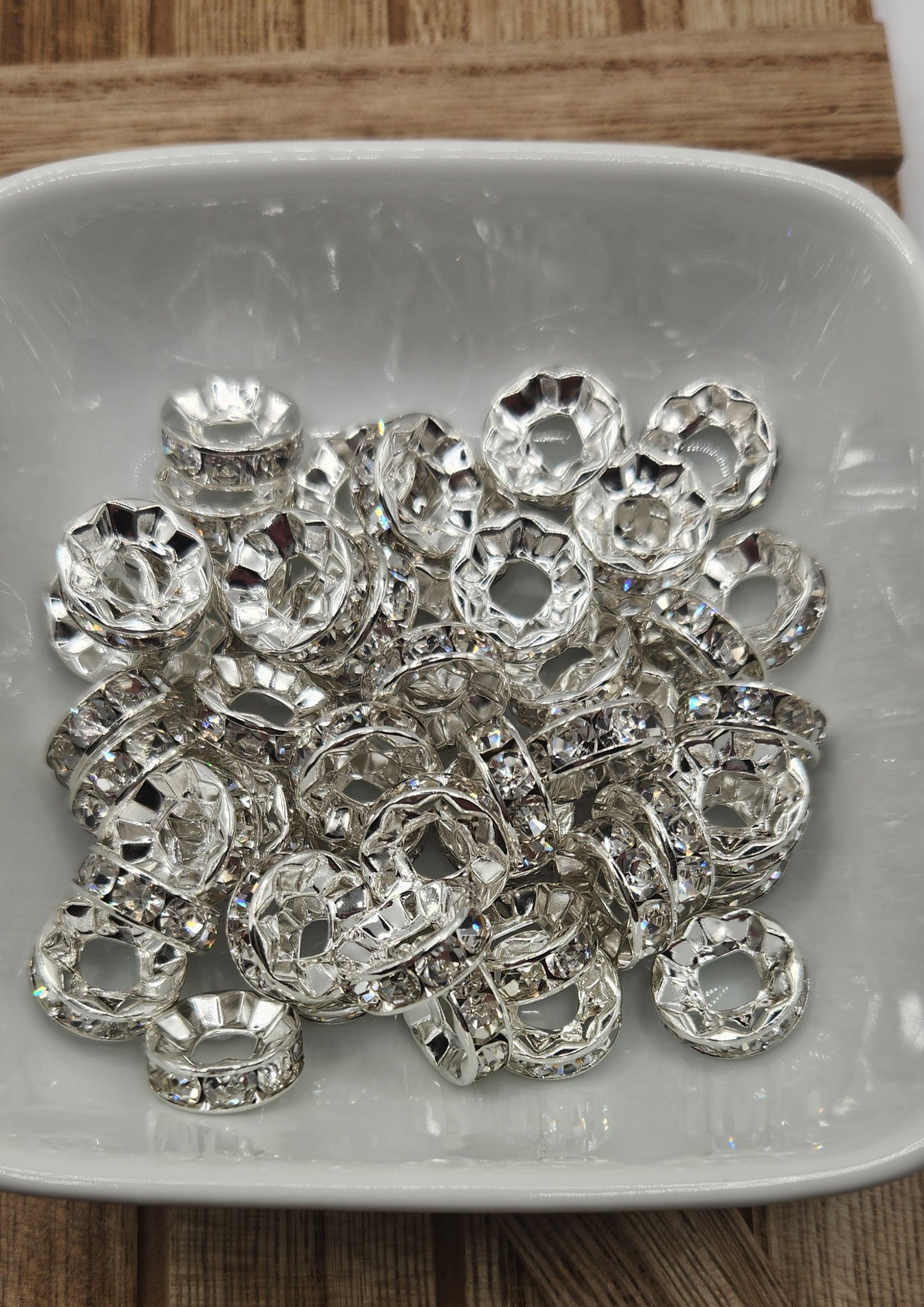 15 mm wide hole silver rhinestone spacers 10 count