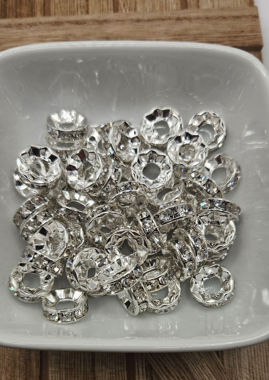 15 mm wide hole silver rhinestone spacers 10 count