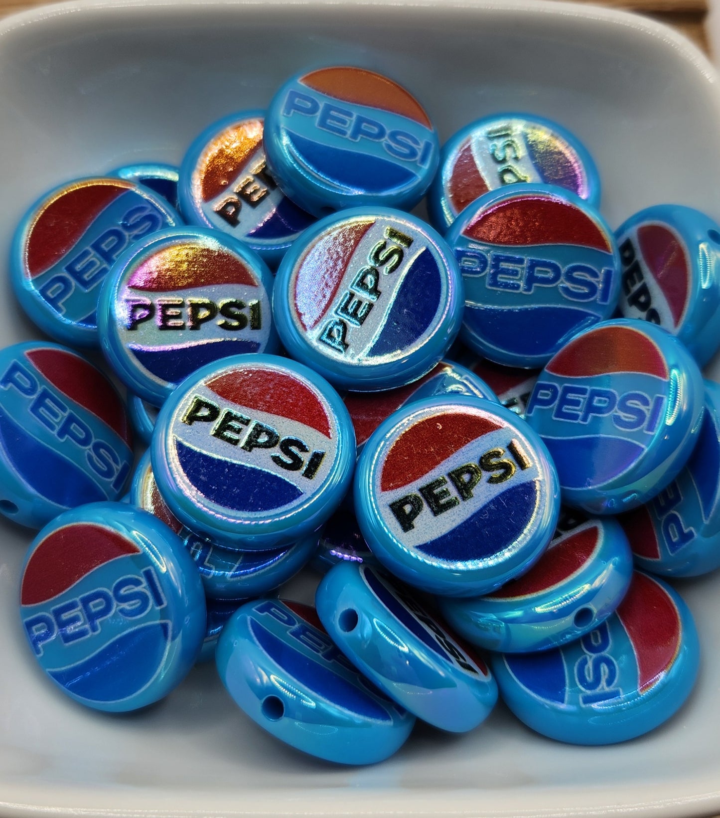 Acrylic Red and Blue Cola focal beads Blue
