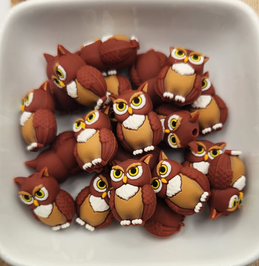 Wise Owl 3D Silicone focal bead